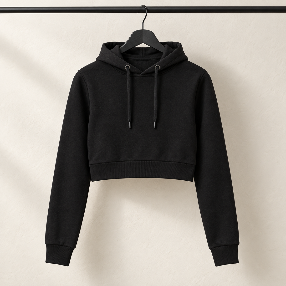 Women’s Cropped Hoodie — Black on hanger