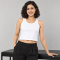 Women’s Cropped Cotton Tank — White on model