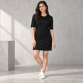 Women’s T-Shirt Dress — Black on model