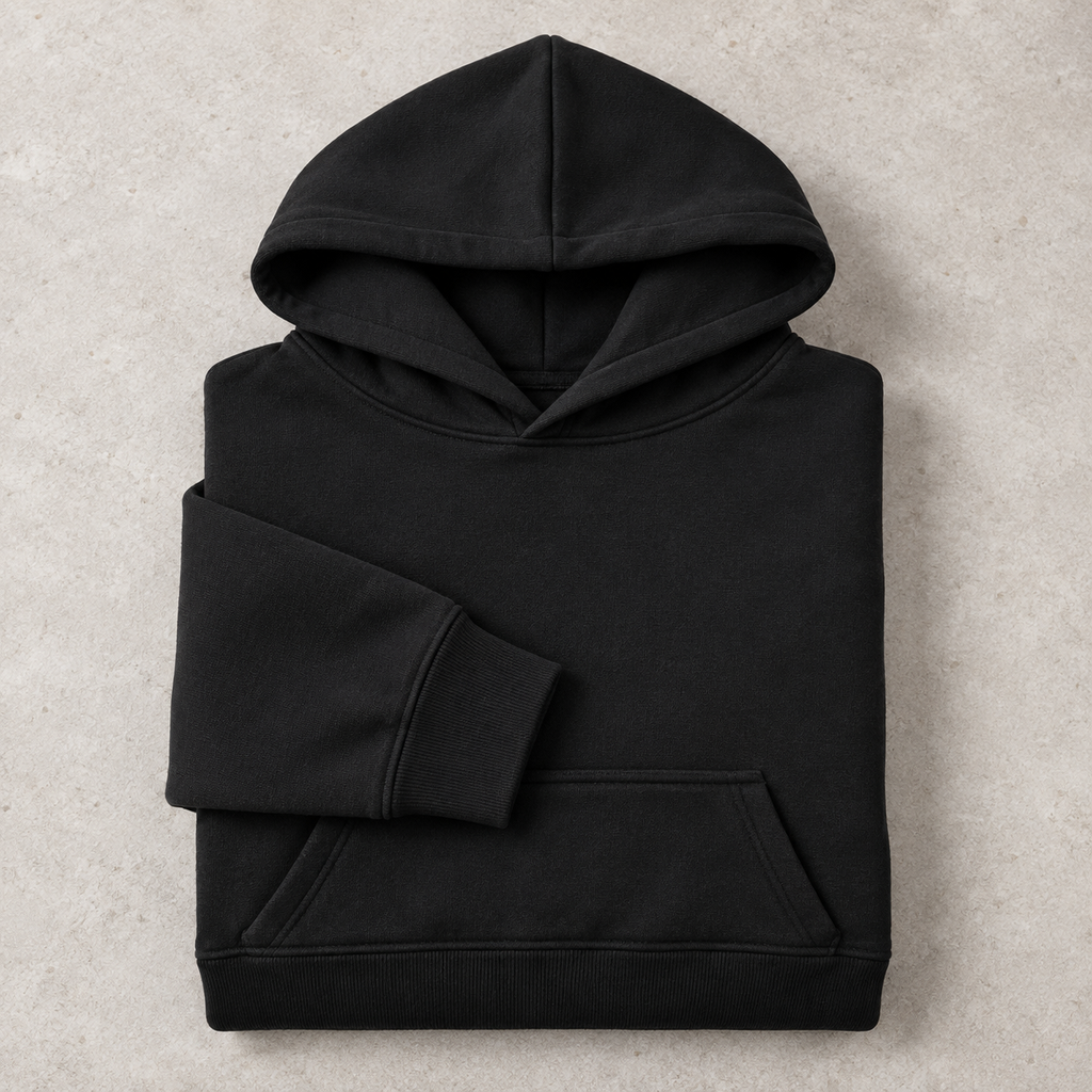 Folded black Qikink UH83 pullover hoodie