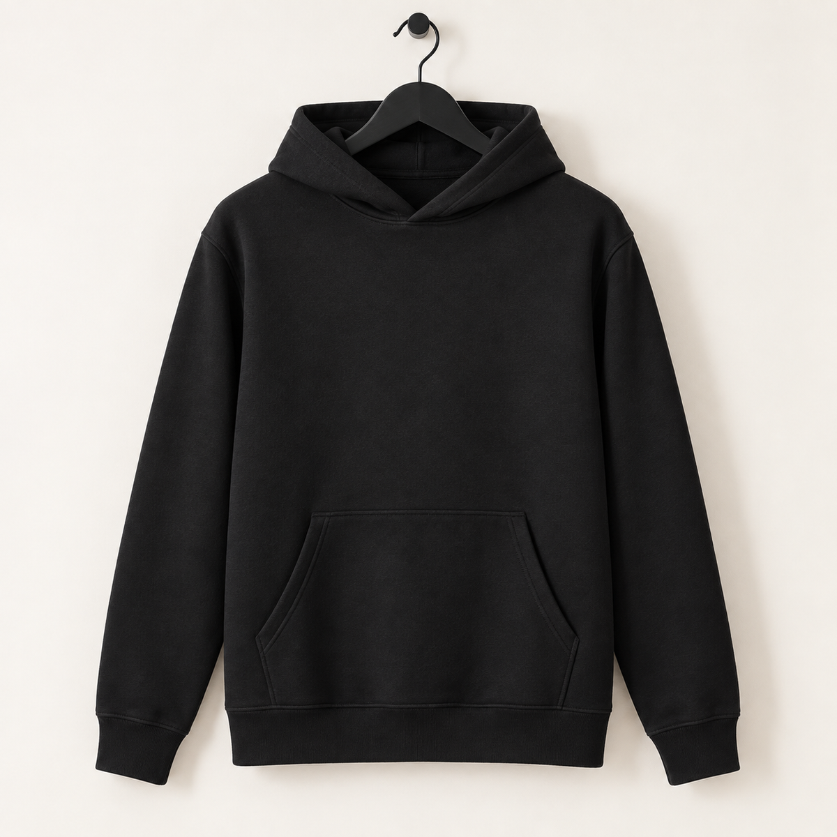 Black Qikink UH83 pullover hoodie on hanger