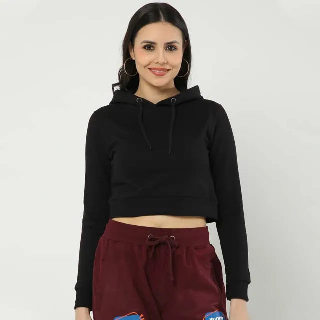 Women’s Cropped Hoodie — Black — official Qikink blank reference