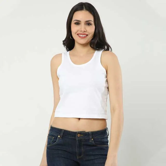 Women’s Cropped Cotton Tank — White — official Qikink blank reference