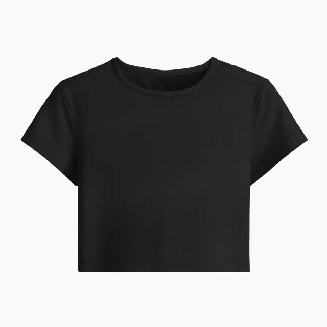 Women’s Fitted Baby Tee — Black — official Qikink blank reference