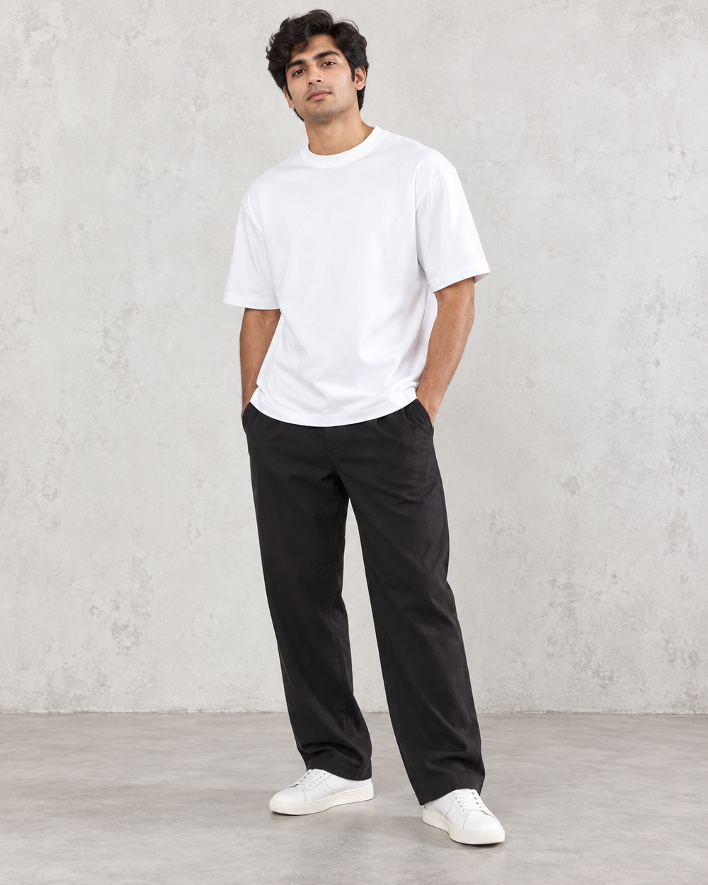 Men’s white heavyweight oversized tee on model