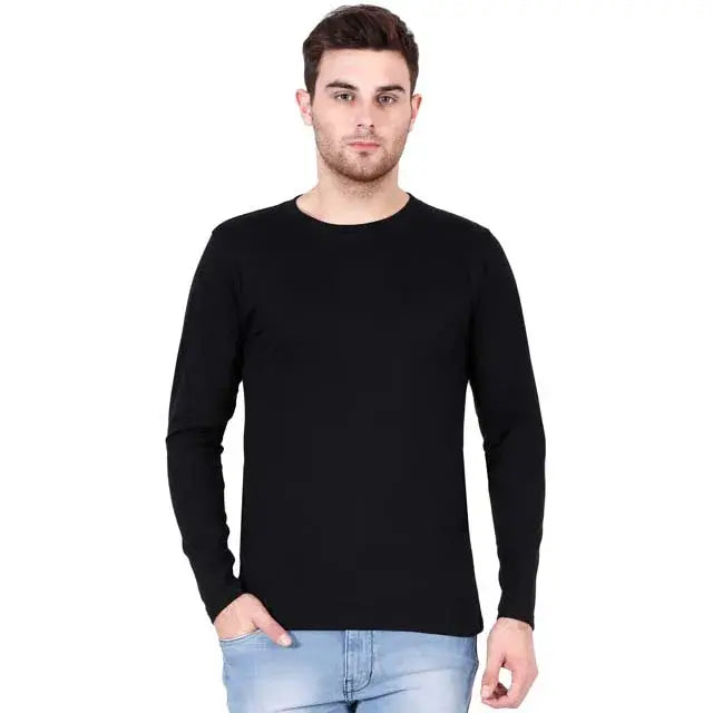 Men’s Long-Sleeve Cotton Tee — Black — official Qikink blank reference
