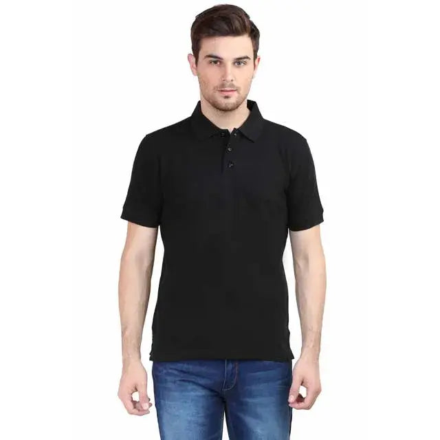 Men’s Structured Cotton Polo — Black — official Qikink blank reference