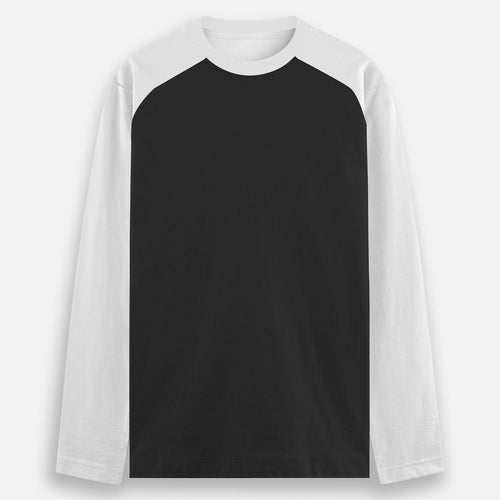 Men’s Contrast Raglan Tee — Black body / White sleeves — official Qikink UR37 mockup