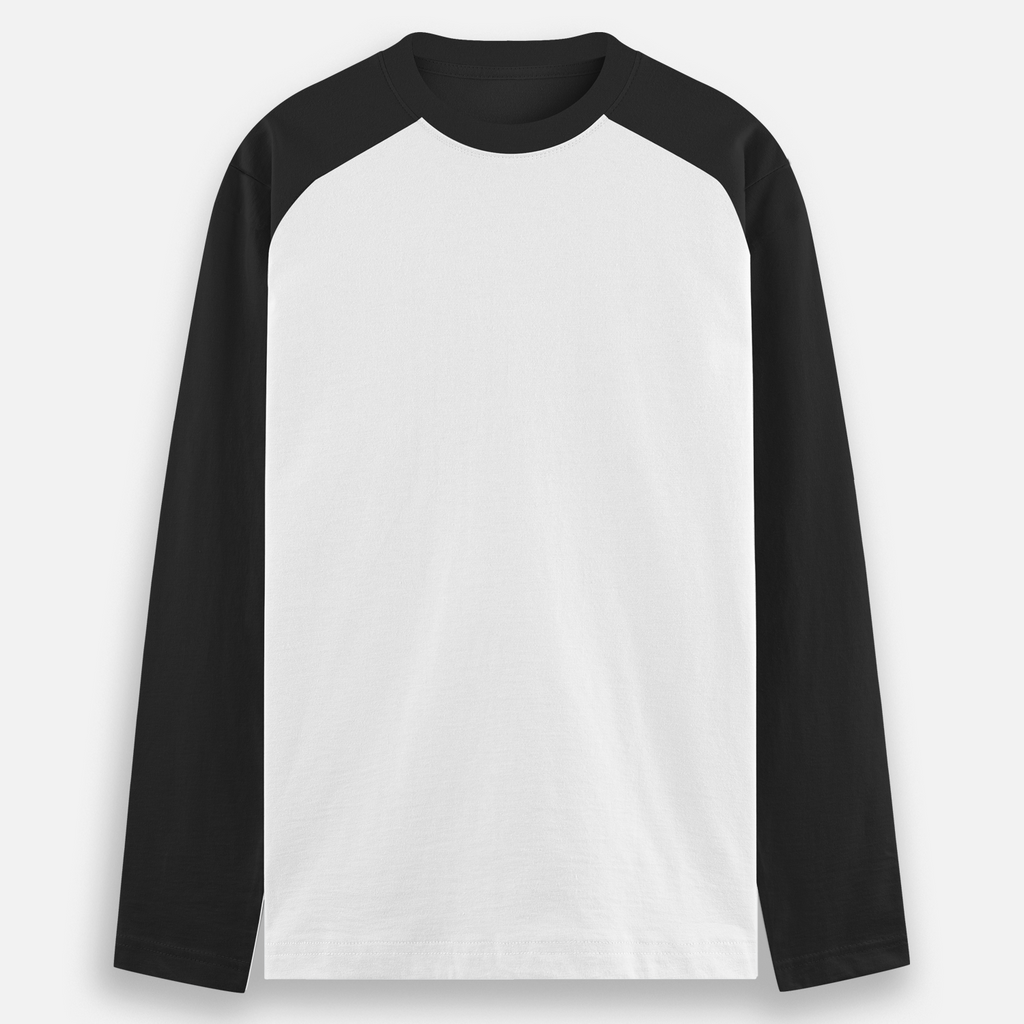 Men’s Contrast Raglan Tee — White body / Black sleeves — official Qikink UR37 mockup