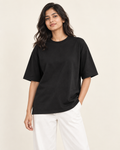 Women’s black heavyweight oversized tee on model