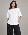 Women’s white heavyweight oversized tee on model