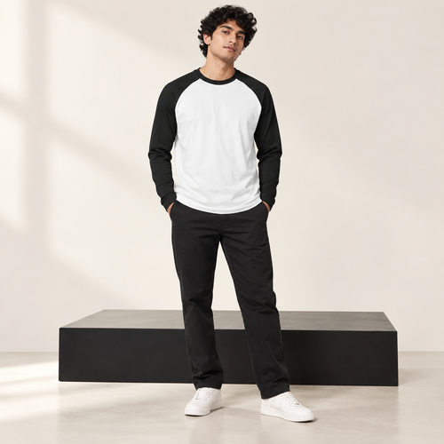 Men’s Contrast Raglan Tee — White body / Black sleeves on model