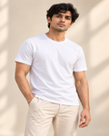 Men’s Classic Cotton Tee — White on Indian model