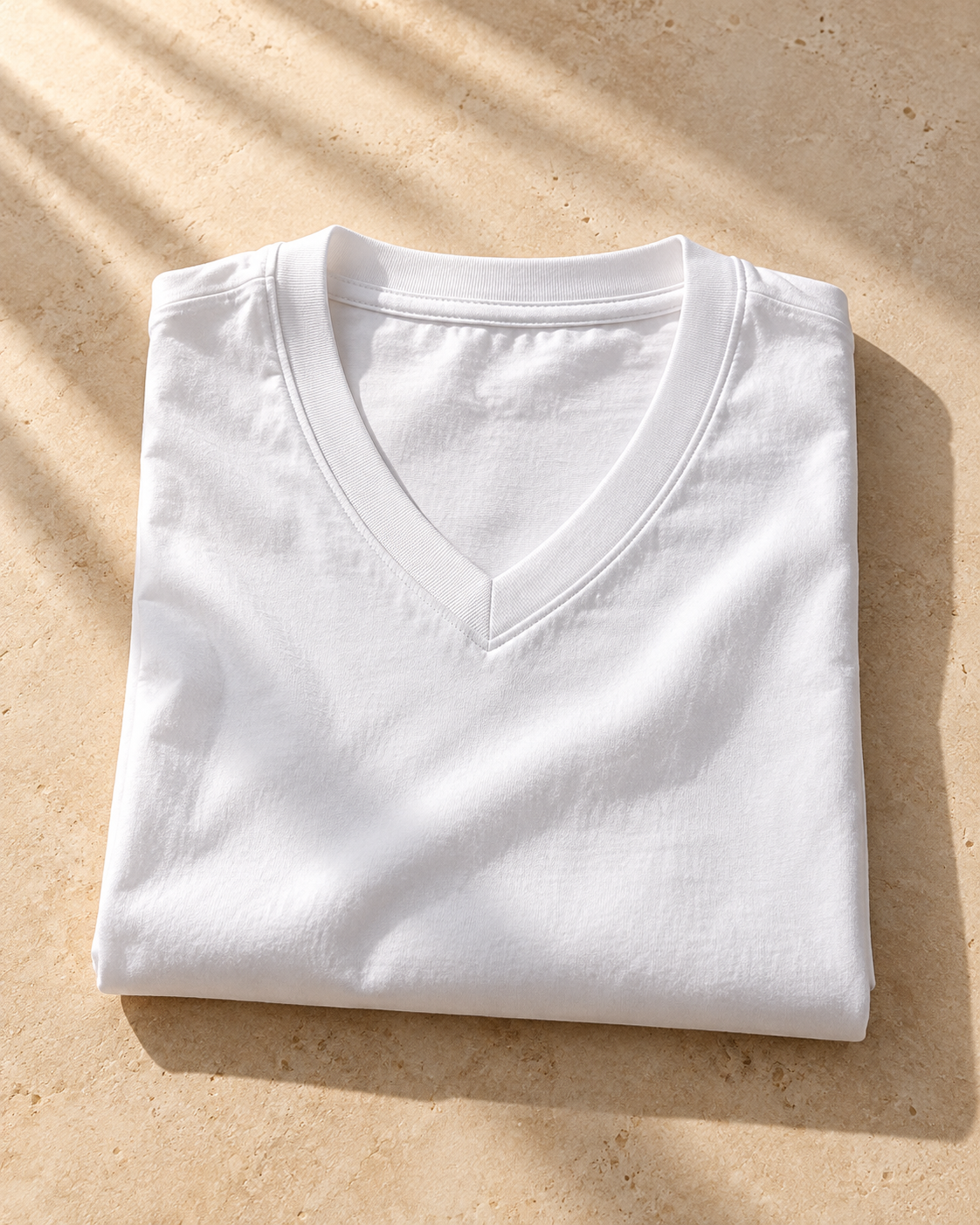 Men’s white V-neck cotton tee product view