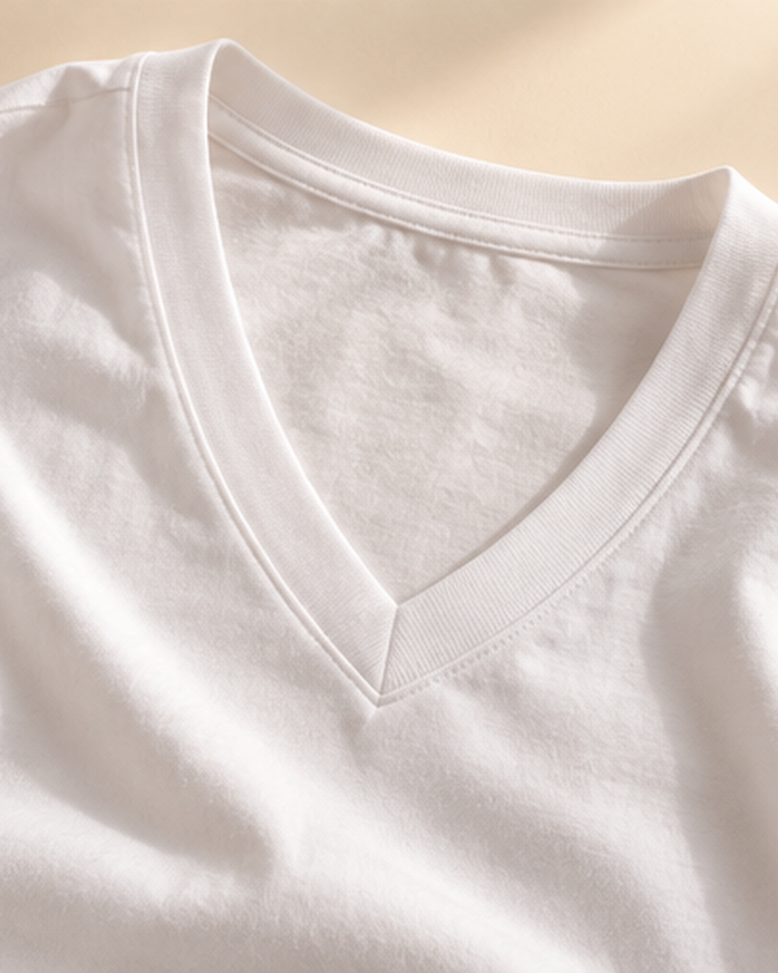 White V-neck cotton tee neckline and fabric detail