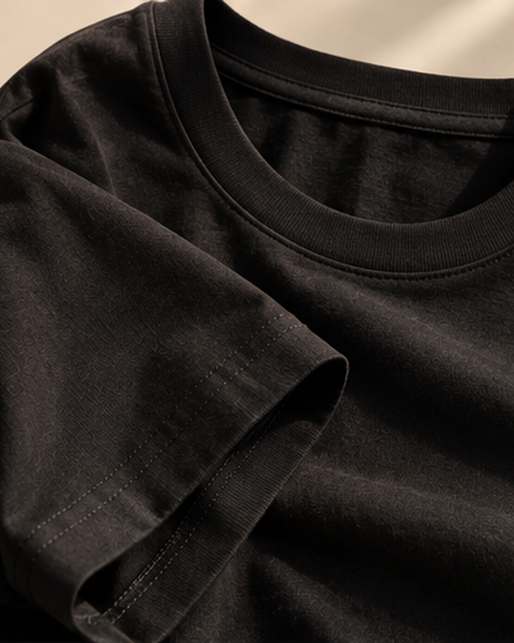 Women’s black classic cotton tee fabric and neckline detail